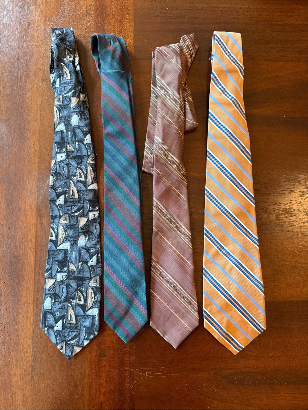 Four-Tie Set in Navy, Teal, Brown, and Orange